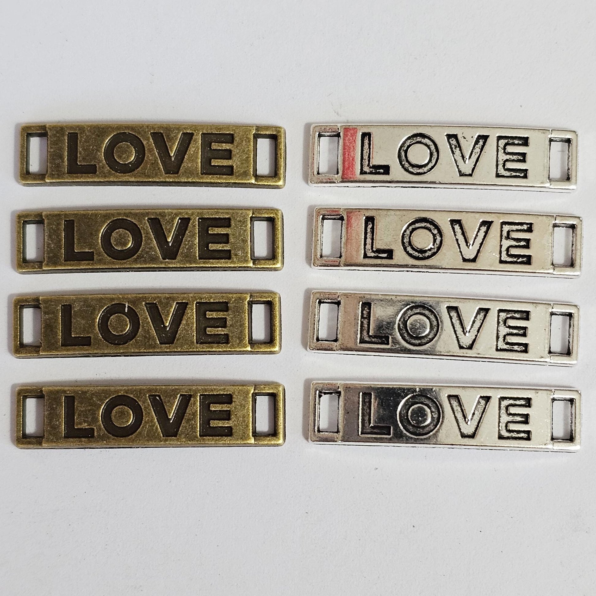10/25/50 Pcs Silver or Antique Bronze Curved Bracelet Connector Charms, "LOVE" Connector Charm #CM121