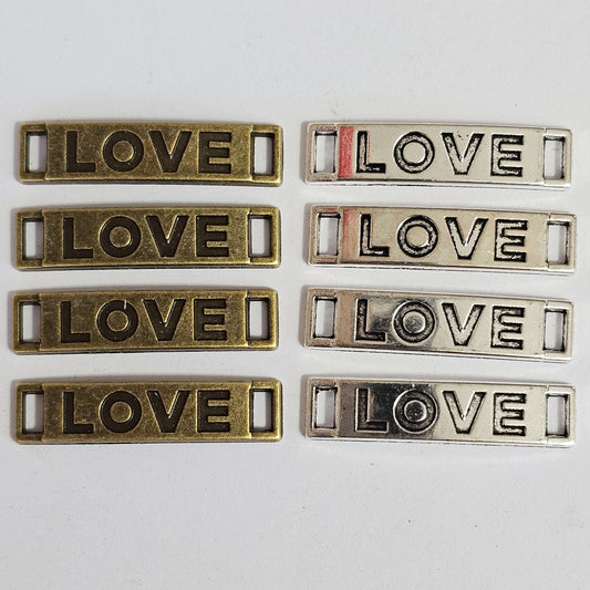 10/25/50 Pcs Silver or Antique Bronze Curved Bracelet Connector Charms, "LOVE" Connector Charm #CM121