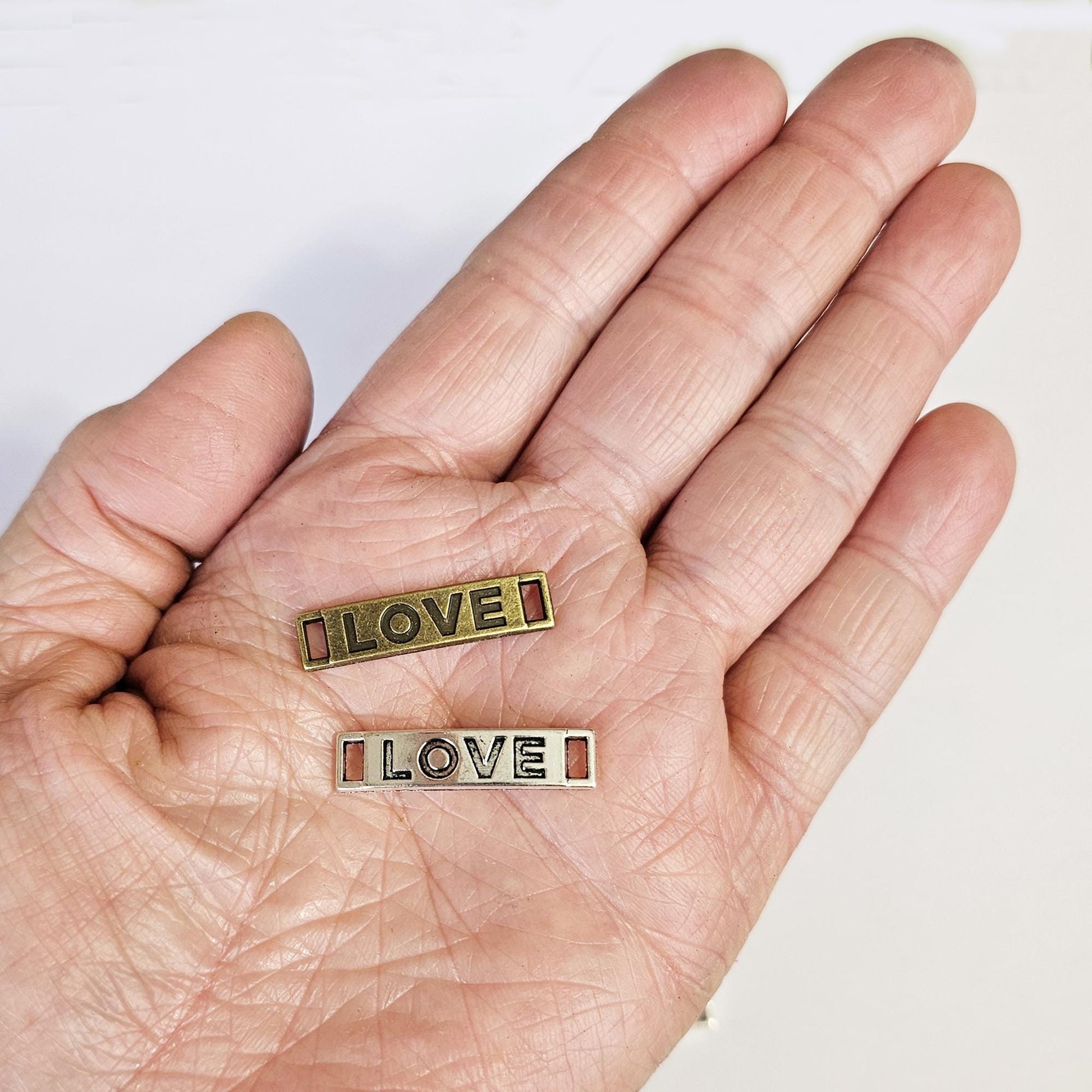 10/25/50 Pcs Silver or Antique Bronze Curved Bracelet Connector Charms, "LOVE" Connector Charm #CM121