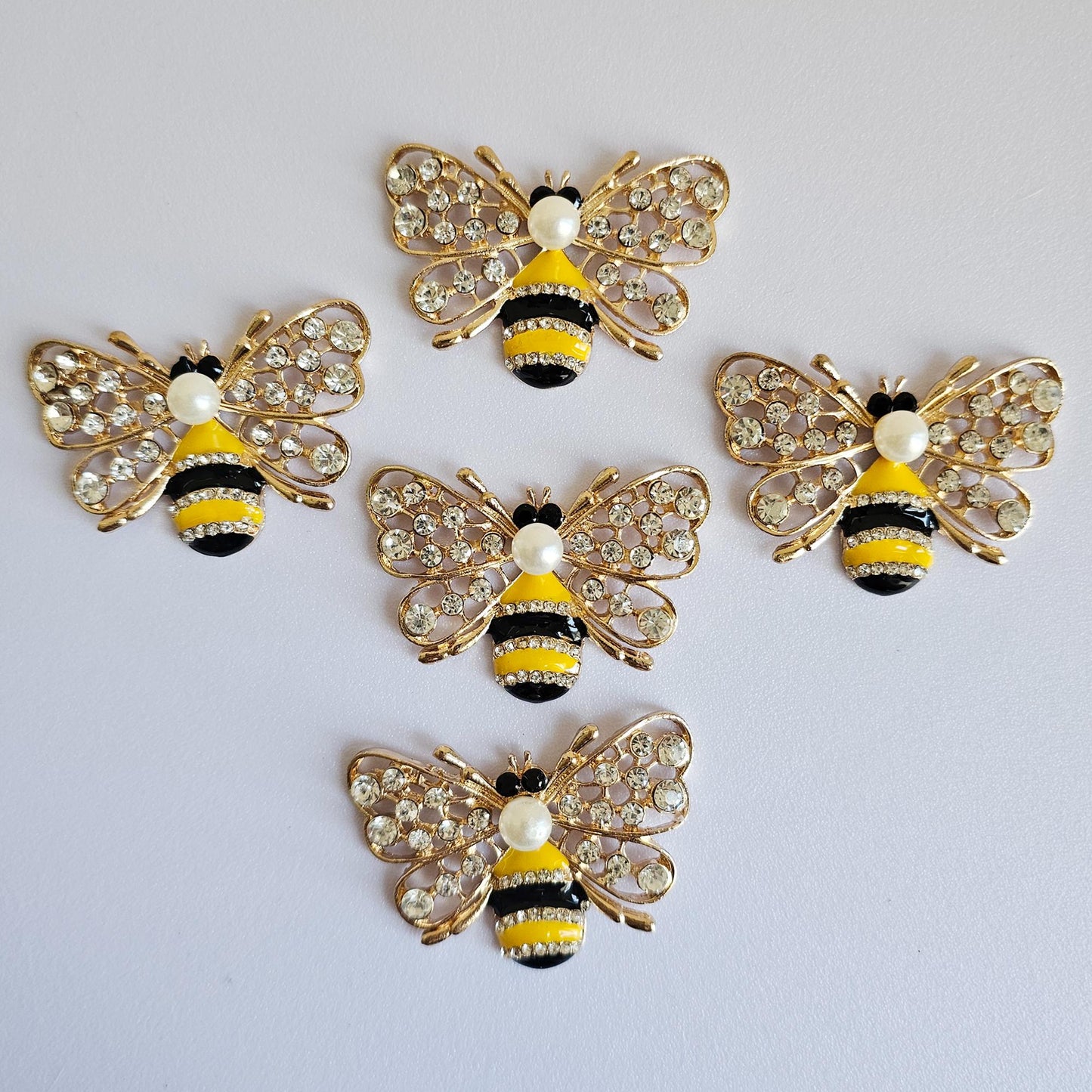 2 Pcs Rhinestone Bee Alloy Gold Bling Gorgeous Luxury Sparkling Bees Cabochon DIY 47mm X 30mm