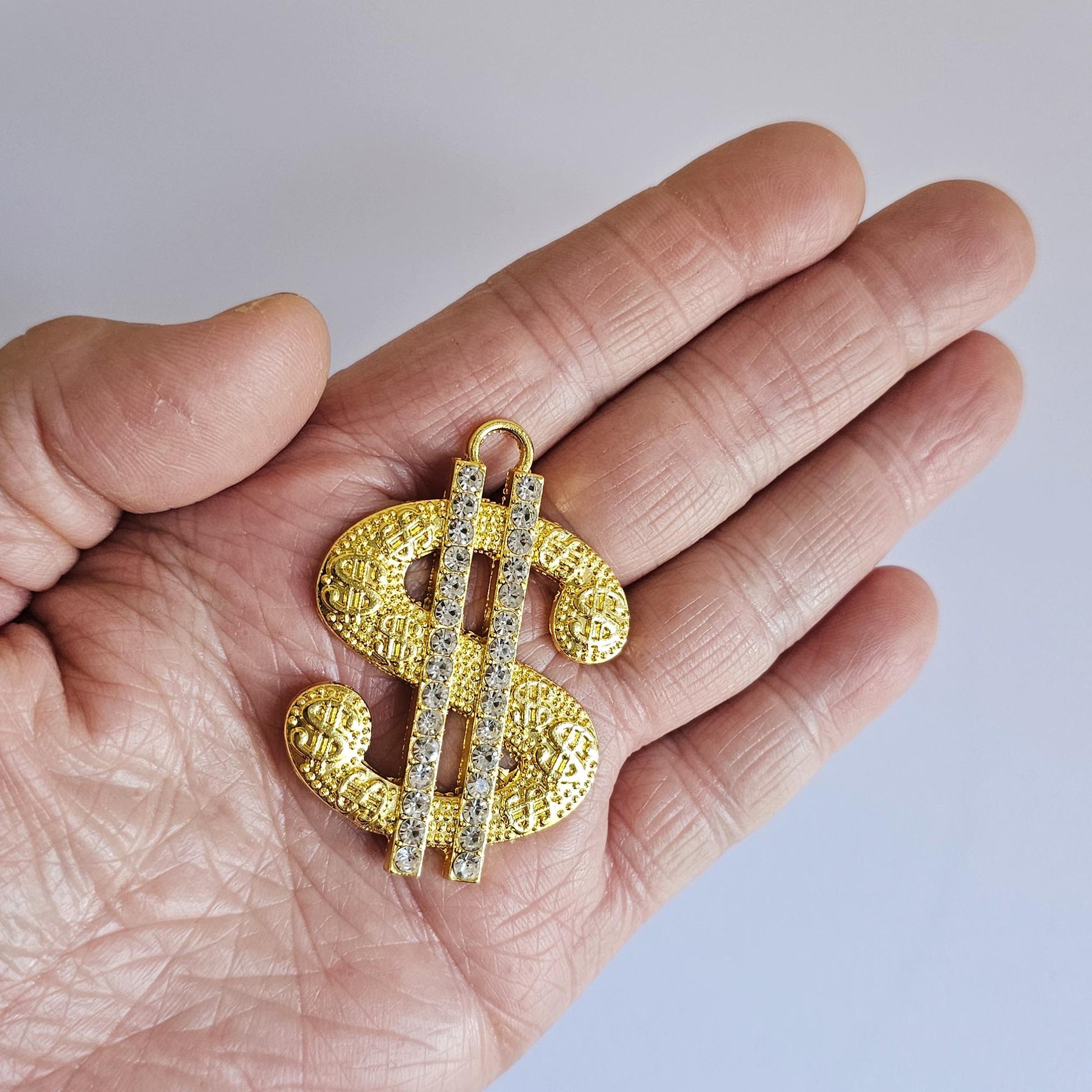 2 Pcs Rhinestone Dollar Sign Alloy Bling Gorgeous Luxury Sparkling Embellishment Cabochon Pendant Charm 50mm X 35mm