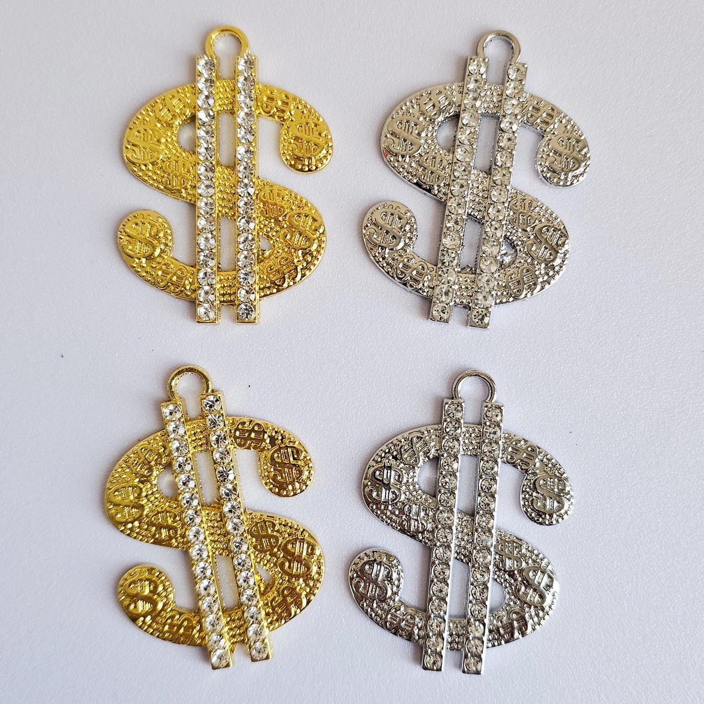 2 Pcs Rhinestone Dollar Sign Alloy Bling Gorgeous Luxury Sparkling Embellishment Cabochon Pendant Charm 50mm X 35mm