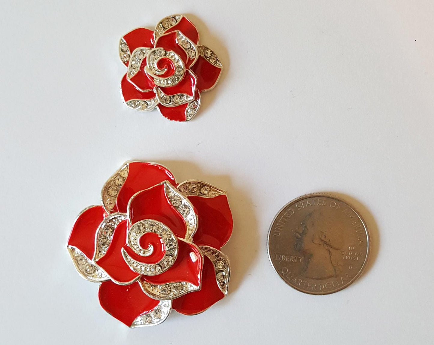 Rhinestone Camellia Flower Silver Bling Gorgeous Luxury Sparkling Cabochon DIY 40mm X 40mm 25mm X 25mm 1 Set