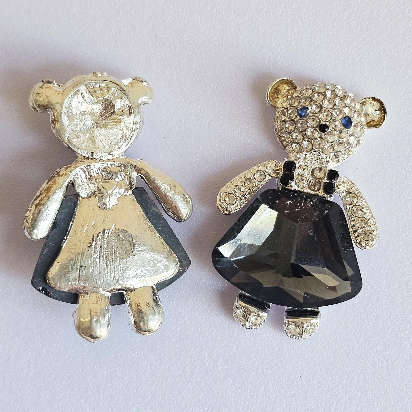 2 Pcs Rhinestone Bear Alloy Silver Bling Gorgeous Luxury Sparkling Embellishment DIY 40mm X 27mm