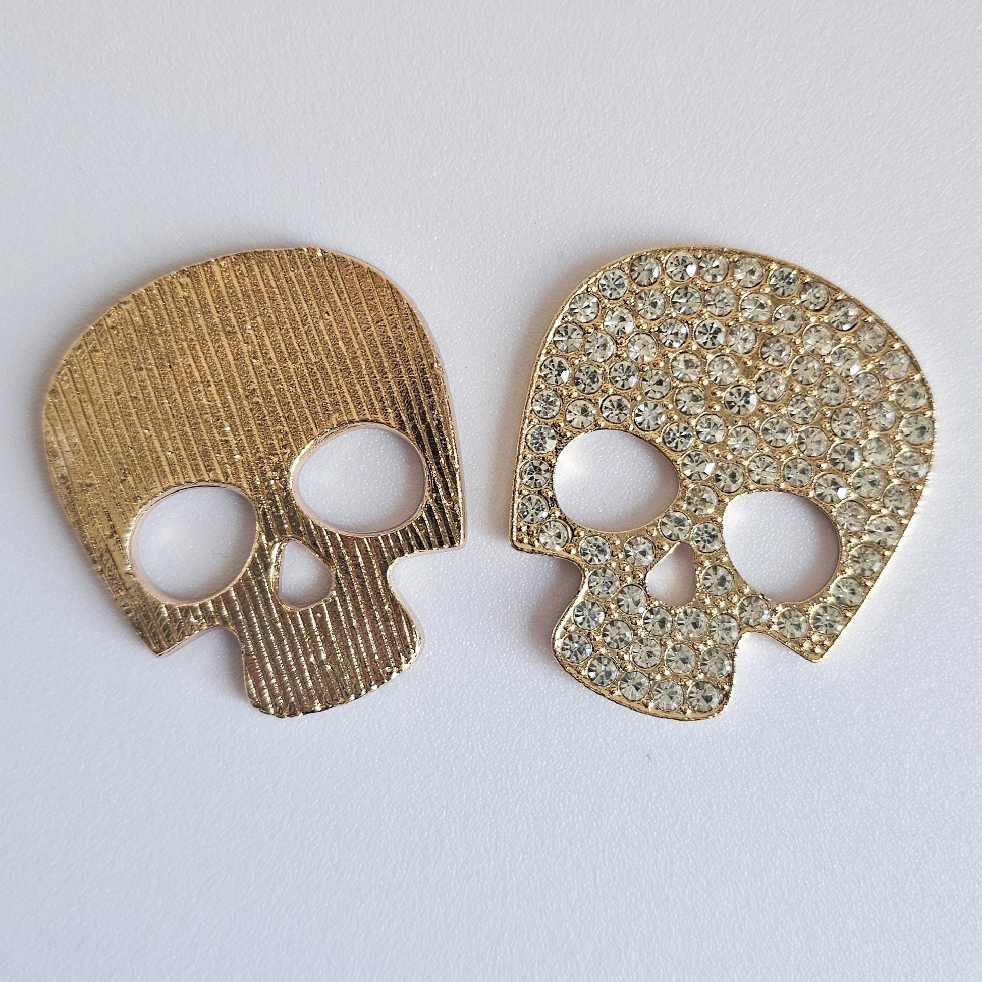 2 Pcs Rhinestone Skull Alloy Gold Bling Gorgeous Luxury Sparkling embellishment DIY 45mm X 38mm