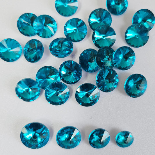 Cone Round Pointed Back Gems Jewels Turquoise Blue Rhinestone 10mm 12mm 14mm 16mm