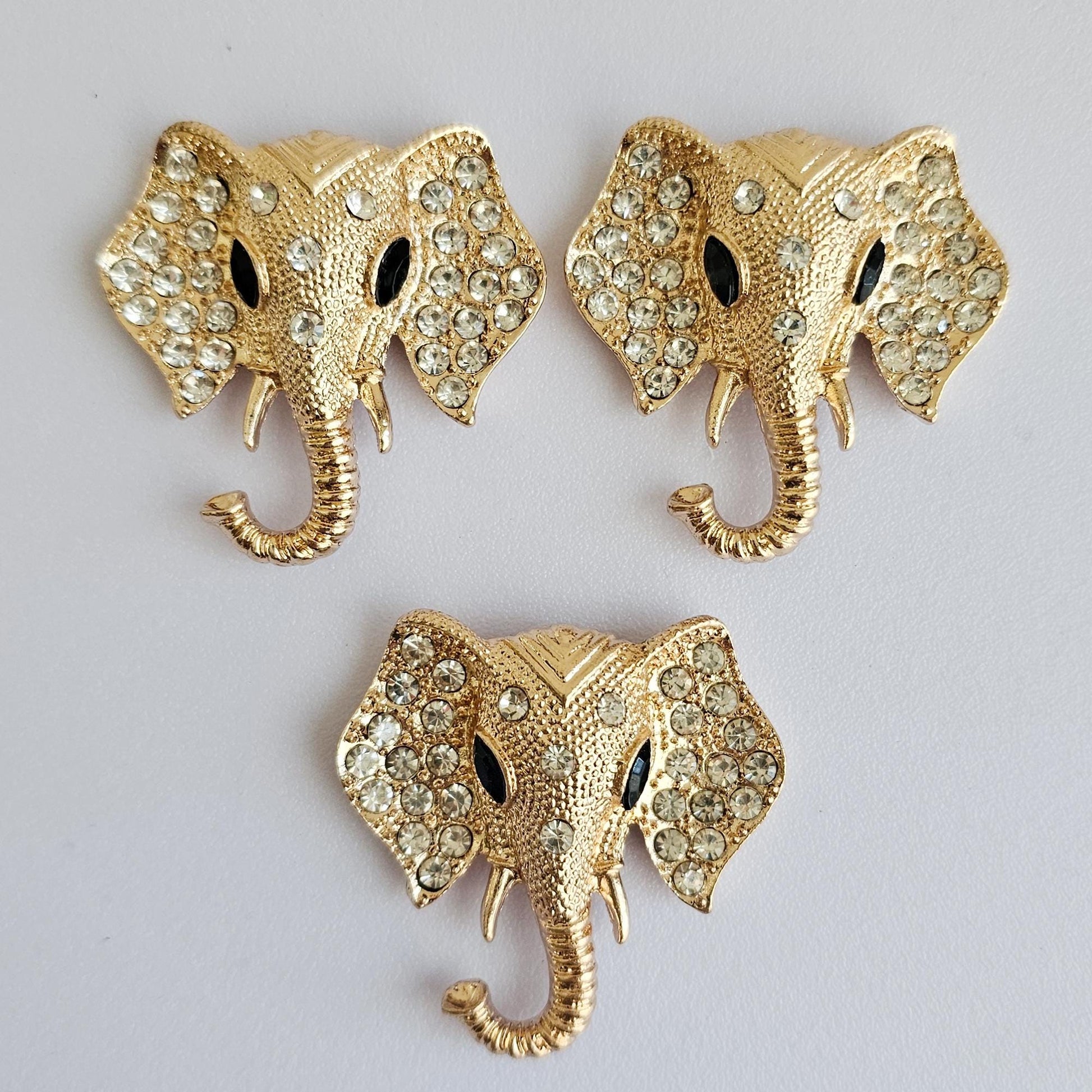 2 Pcs Rhinestone Elephant Alloy Gold Bling Gorgeous Luxury Sparkling Cabochon DIY 38mm X 38mm