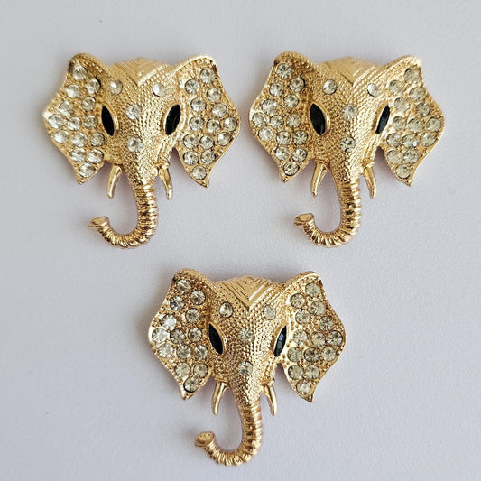 2 Pcs Rhinestone Elephant Alloy Gold Bling Gorgeous Luxury Sparkling Cabochon DIY 38mm X 38mm