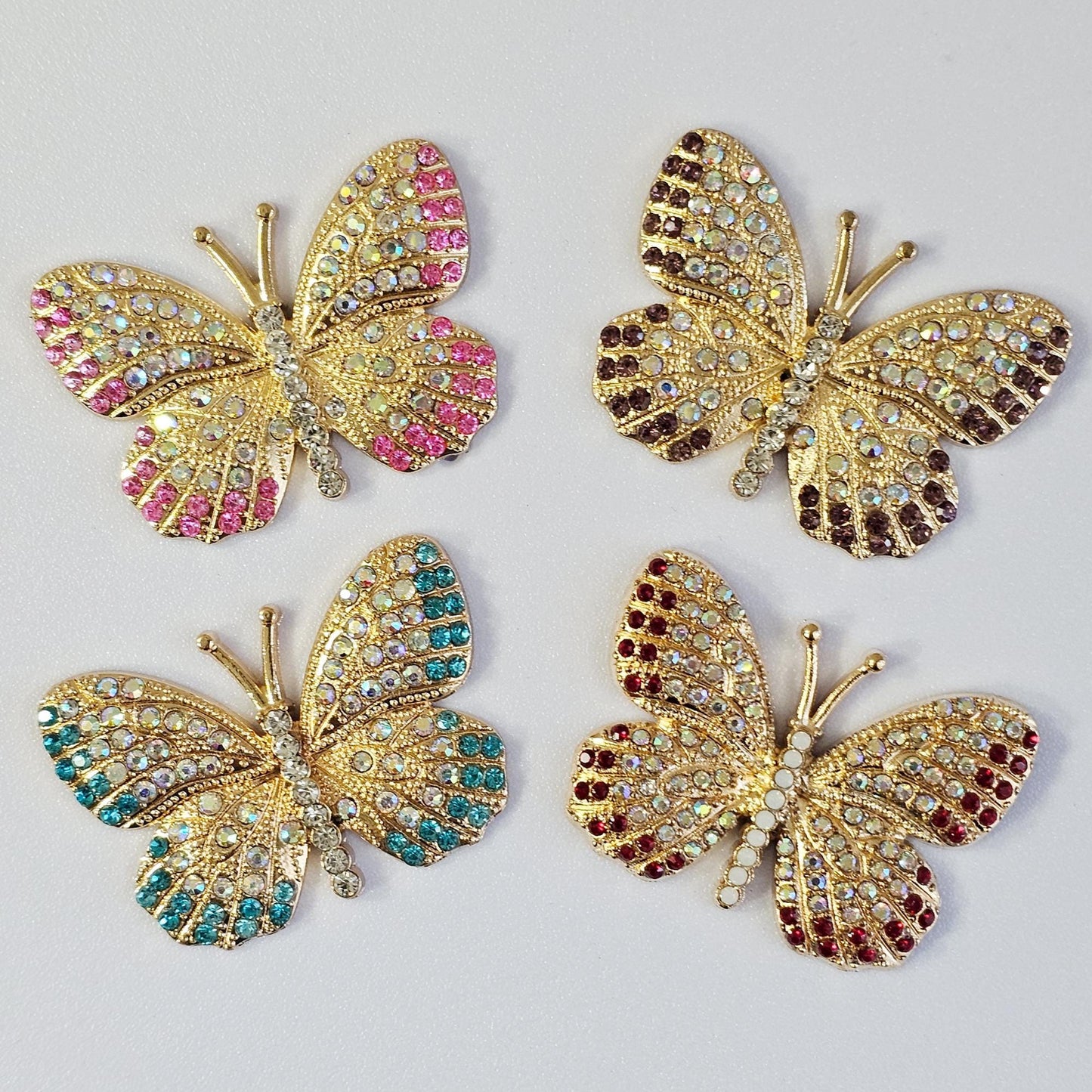 2 Pcs Rhinestone Butterfly Alloy Gold Bling Gorgeous Luxury Sparkling embellishment DIY 40mm X 30mm