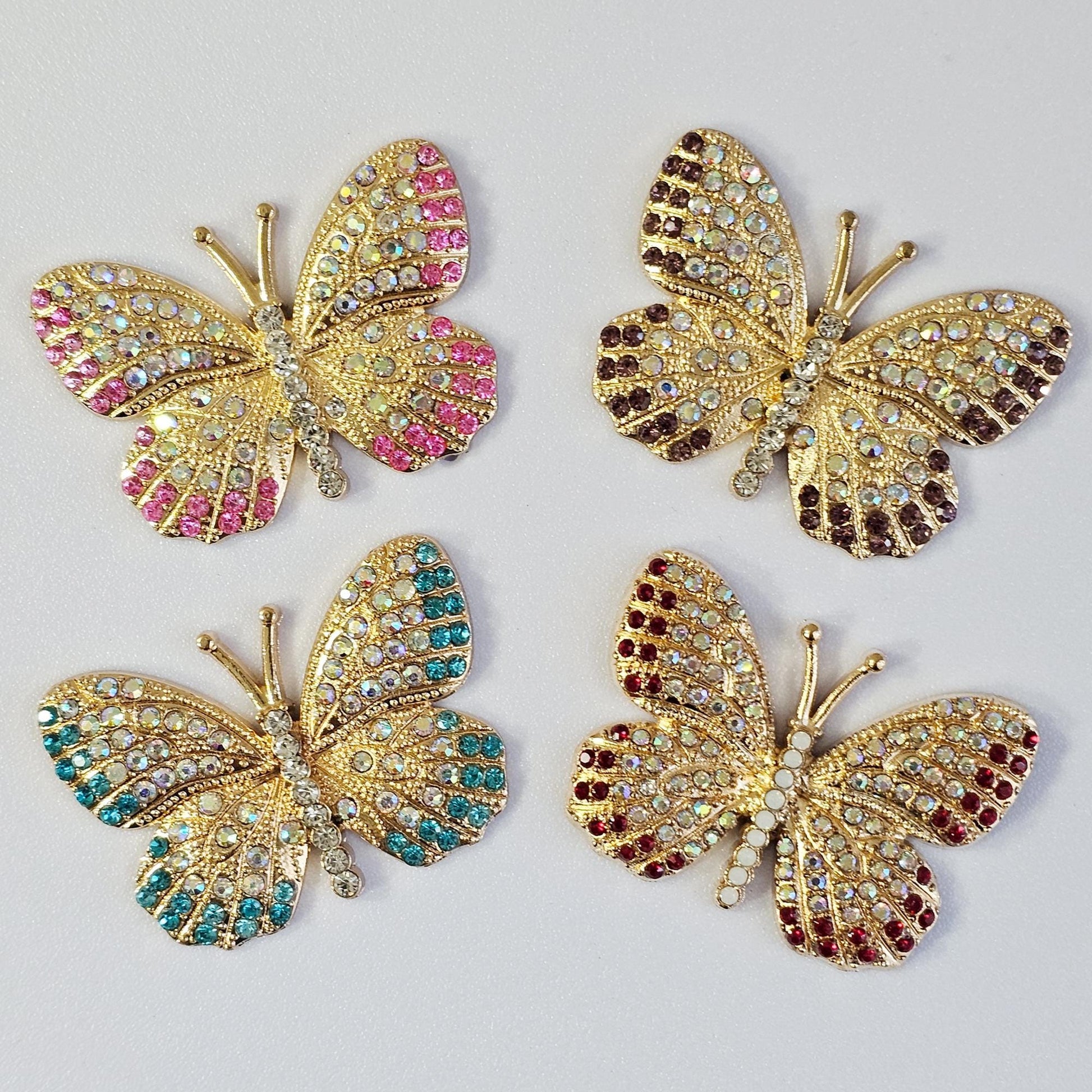 2 Pcs Rhinestone Butterfly Alloy Gold Bling Gorgeous Luxury Sparkling embellishment DIY 40mm X 30mm