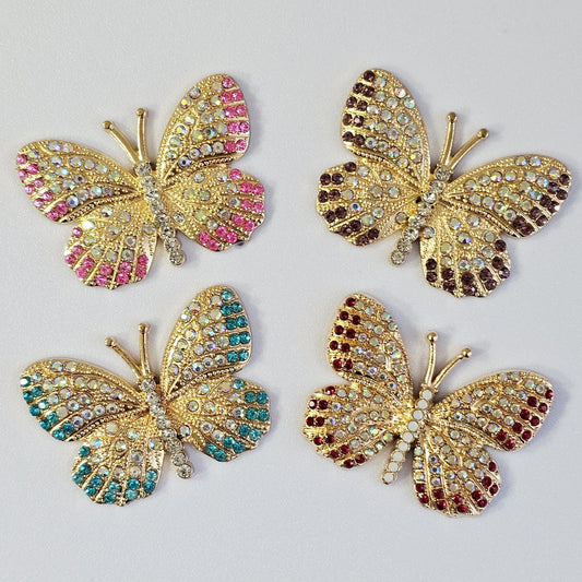 2 Pcs Rhinestone Butterfly Alloy Gold Bling Gorgeous Luxury Sparkling embellishment DIY 40mm X 30mm