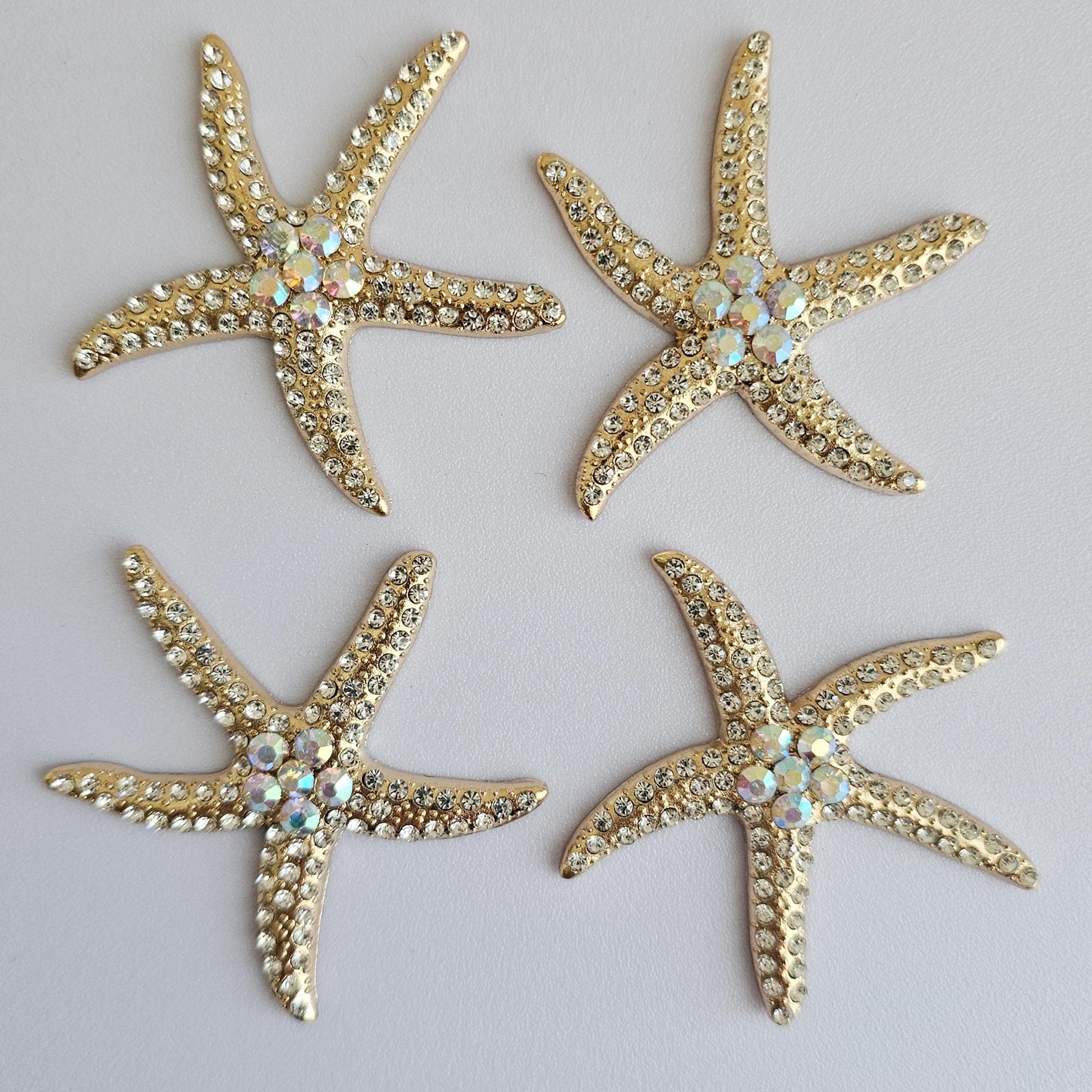 2 Pcs Rhinestone Starfish Alloy Gold Bling Gorgeous Luxury Sparkling embellishment DIY 55mm X 45mm
