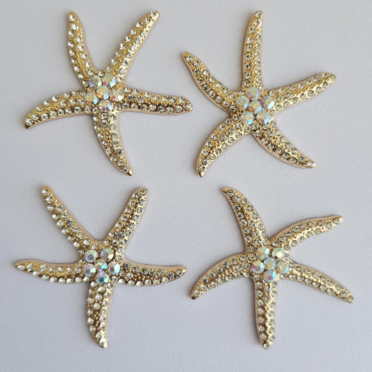 2 Pcs Rhinestone Starfish Alloy Gold Bling Gorgeous Luxury Sparkling embellishment DIY 55mm X 45mm