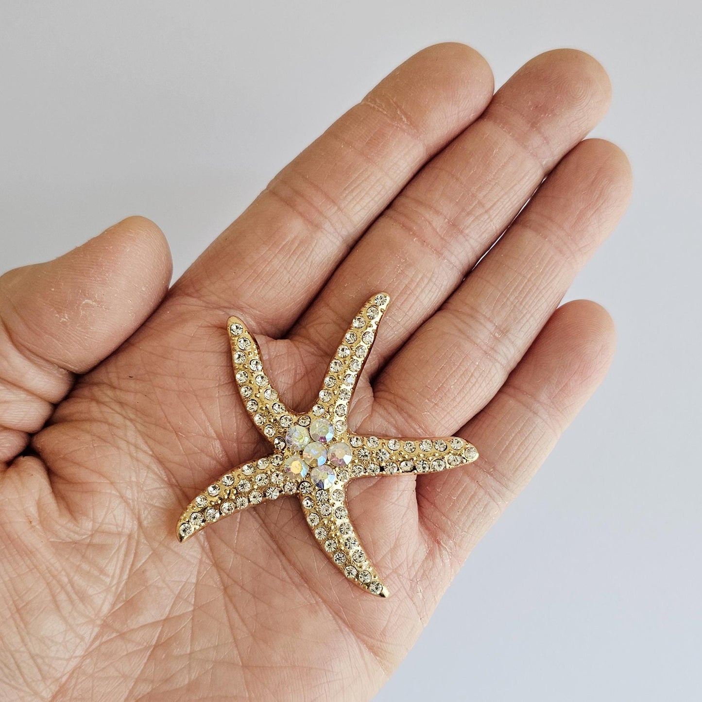 2 Pcs Rhinestone Starfish Alloy Gold Bling Gorgeous Luxury Sparkling embellishment DIY 55mm X 45mm