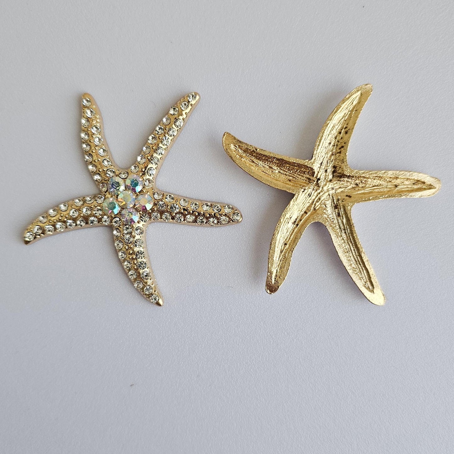 2 Pcs Rhinestone Starfish Alloy Gold Bling Gorgeous Luxury Sparkling embellishment DIY 55mm X 45mm