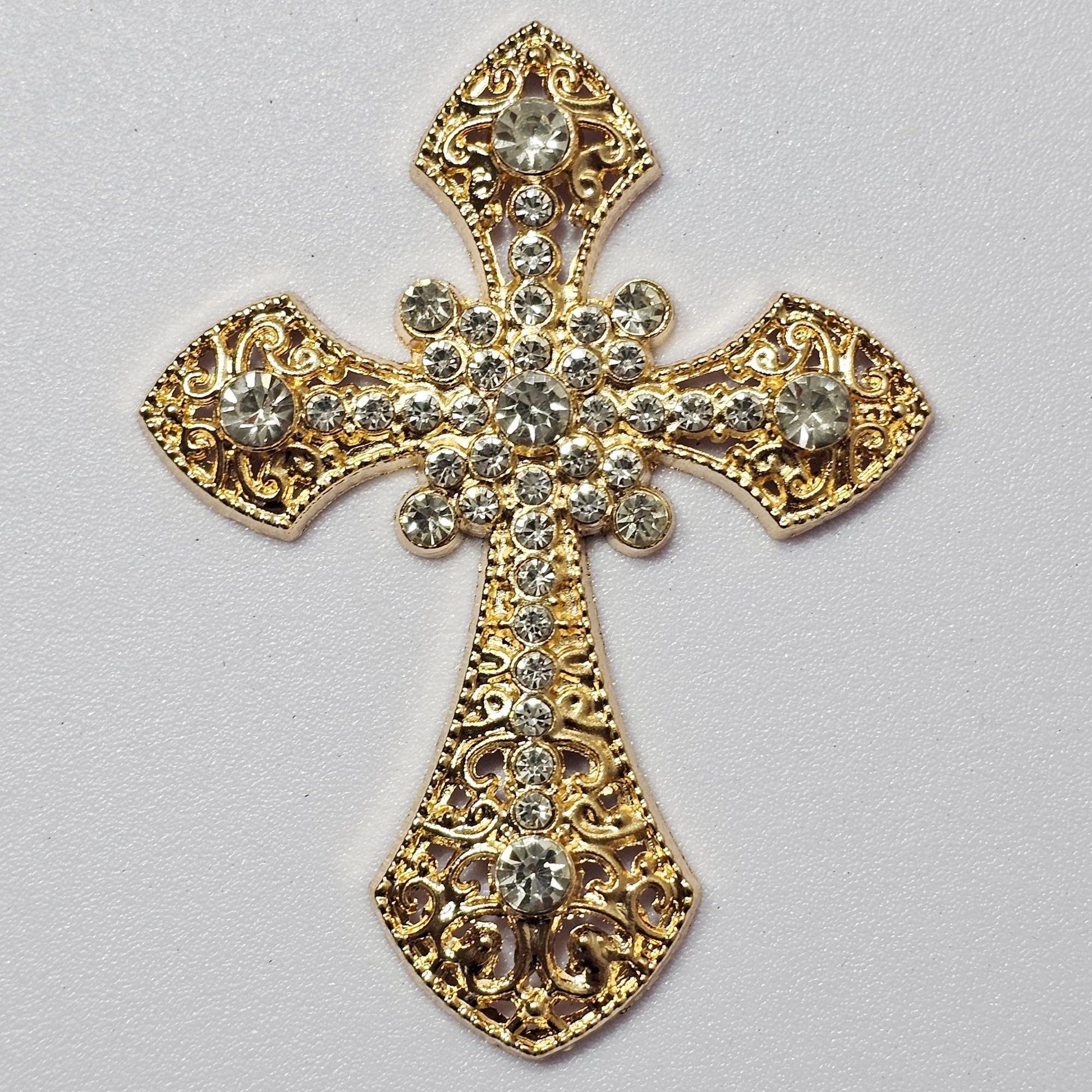 2 Pcs Rhinestone Cross Religion Alloy Bling Gorgeous Luxury Sparkling embellishment DIY 72mm X 55mm
