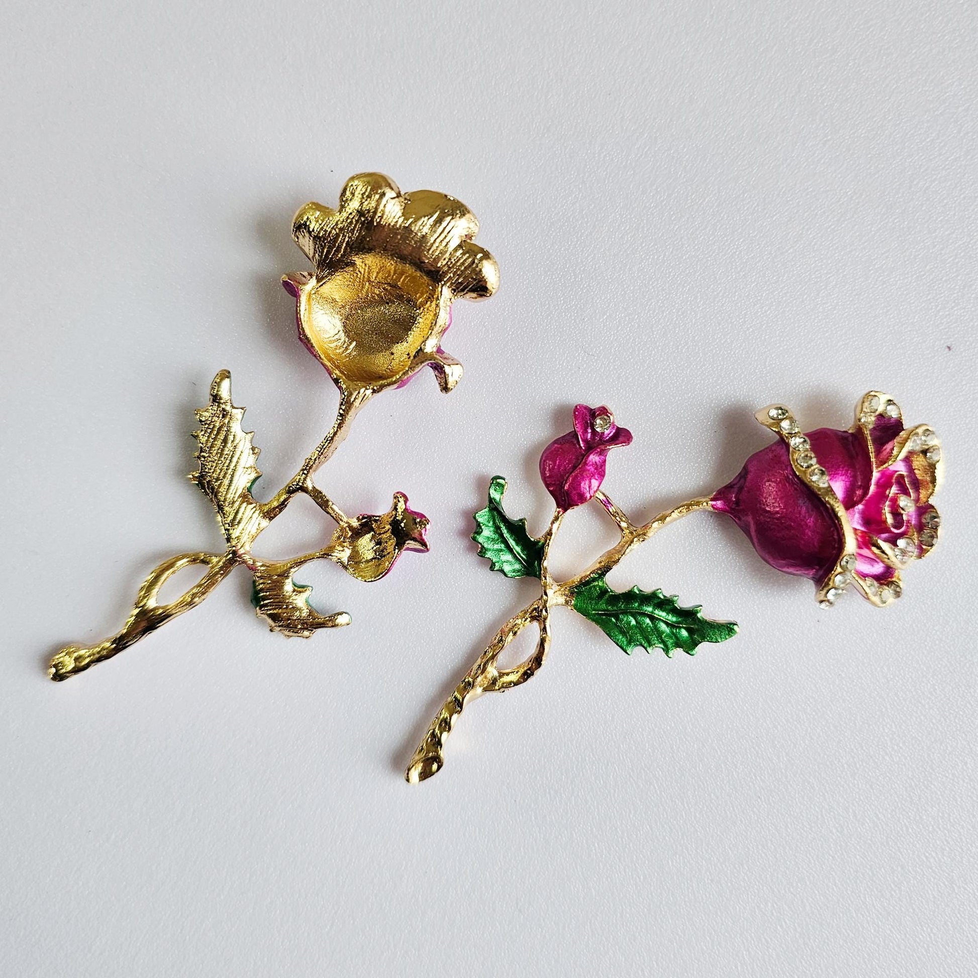 2 Pcs Rhinestone Gold Alloy Pink Rose Bling Gorgeous Luxury Sparkling Flower DIY 80mm X 35 mm