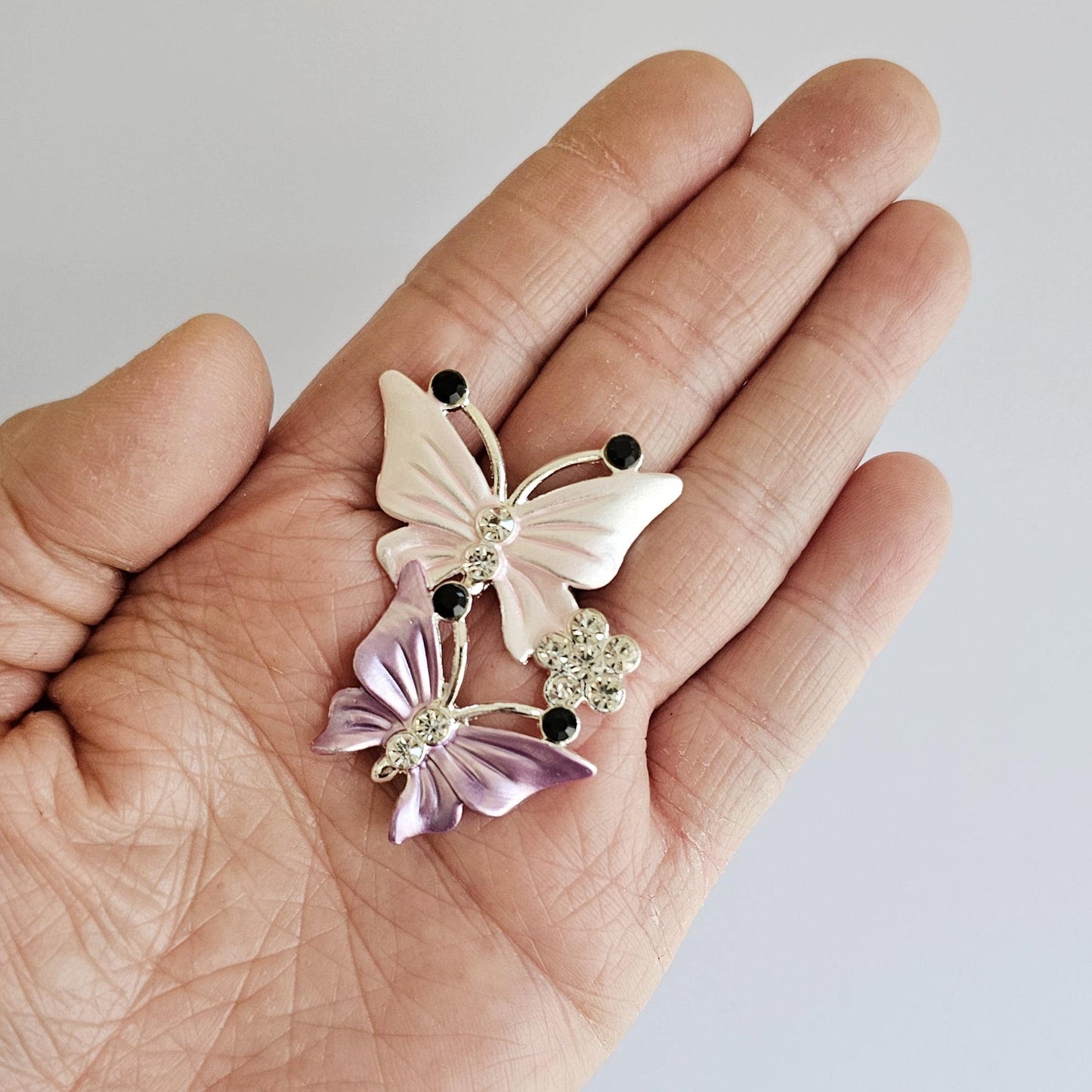 2 Pcs Rhinestone Pink Purple Butterfly Alloy Gold Bling Gorgeous Luxury Sparkling embellishment DIY 50mm X 35mm