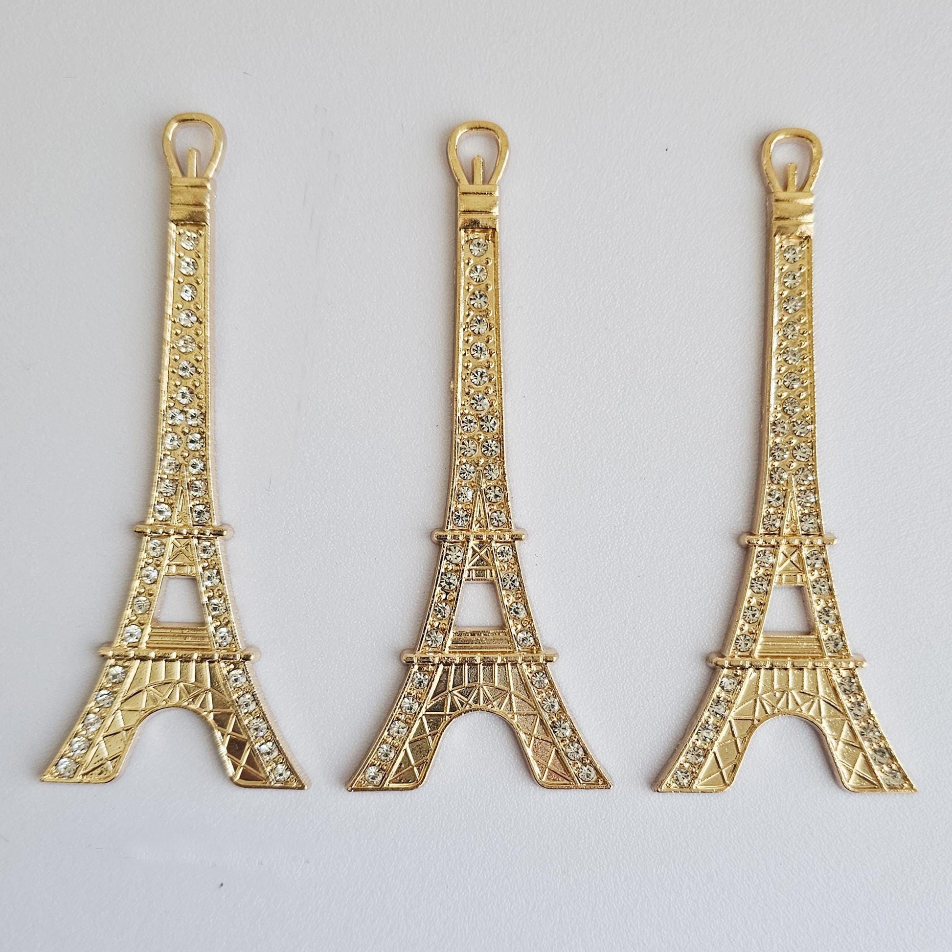 2 Pcs Rhinestone Eiffel Tower Gold Alloy Bling Gorgeous Luxury Sparkling embellishment DIY 82mm X 32mm
