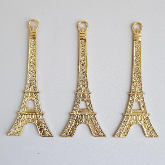 2 Pcs Rhinestone Eiffel Tower Gold Alloy Bling Gorgeous Luxury Sparkling embellishment DIY 82mm X 32mm