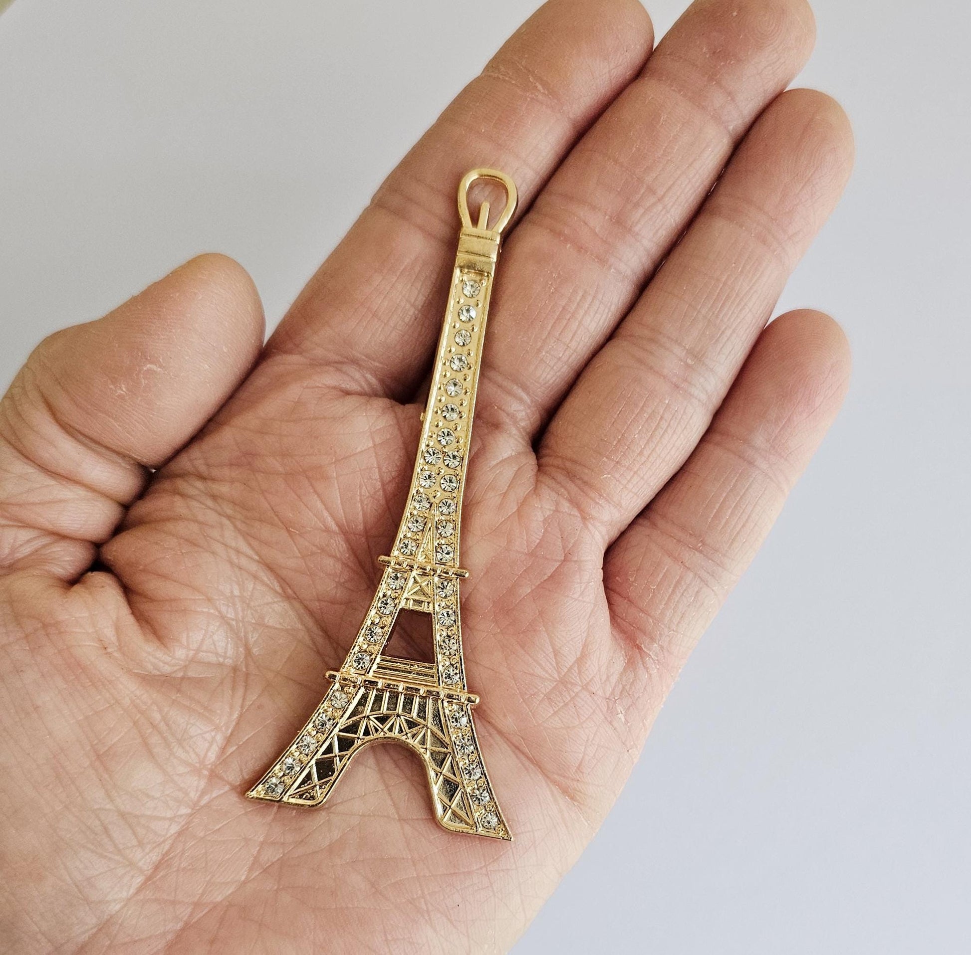2 Pcs Rhinestone Eiffel Tower Gold Alloy Bling Gorgeous Luxury Sparkling embellishment DIY 82mm X 32mm
