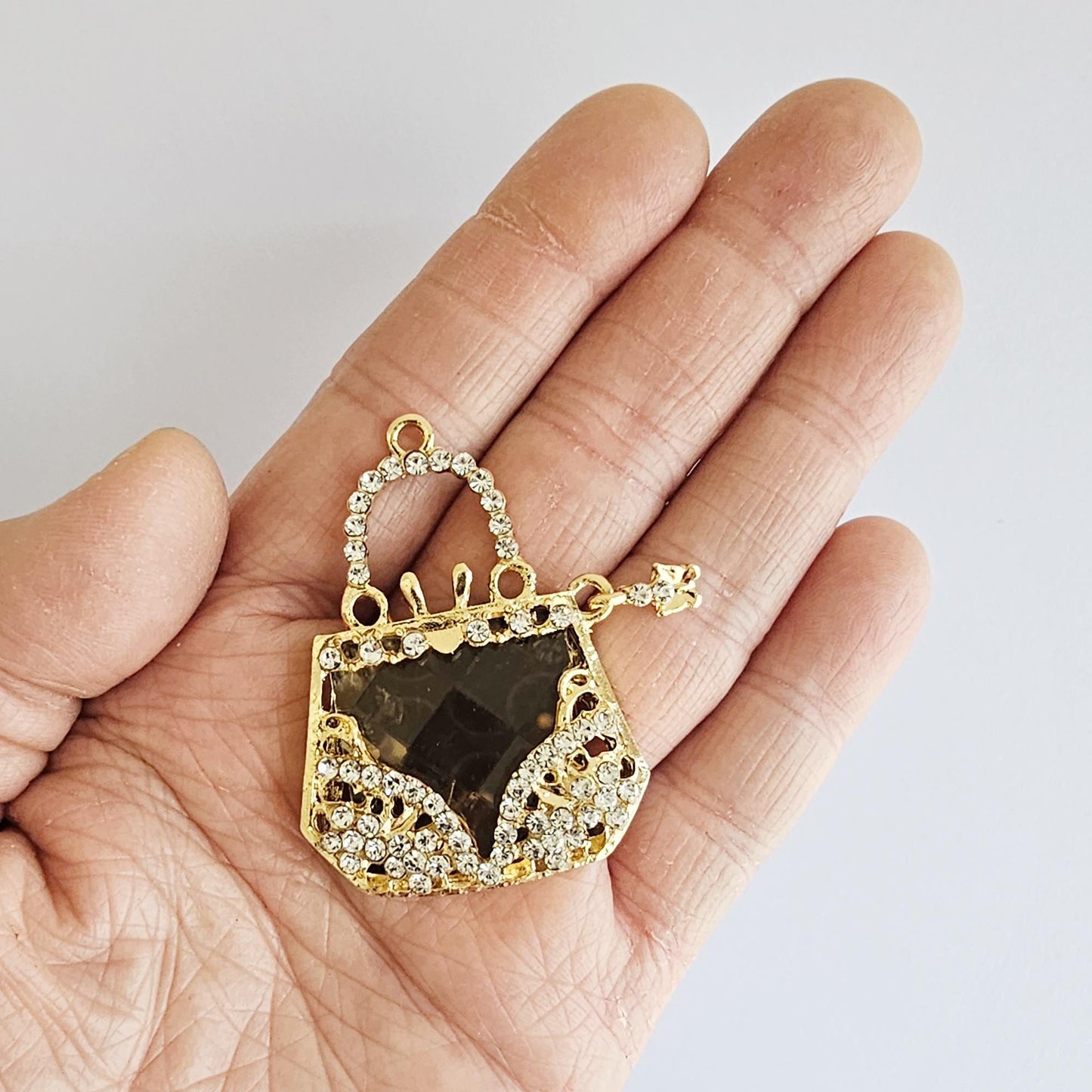 2 Pcs Rhinestone Purse Dangling Charms Alloy Gold Bling Gorgeous Luxury Sparkling Handbag Charm DIY 45mm X 35mm