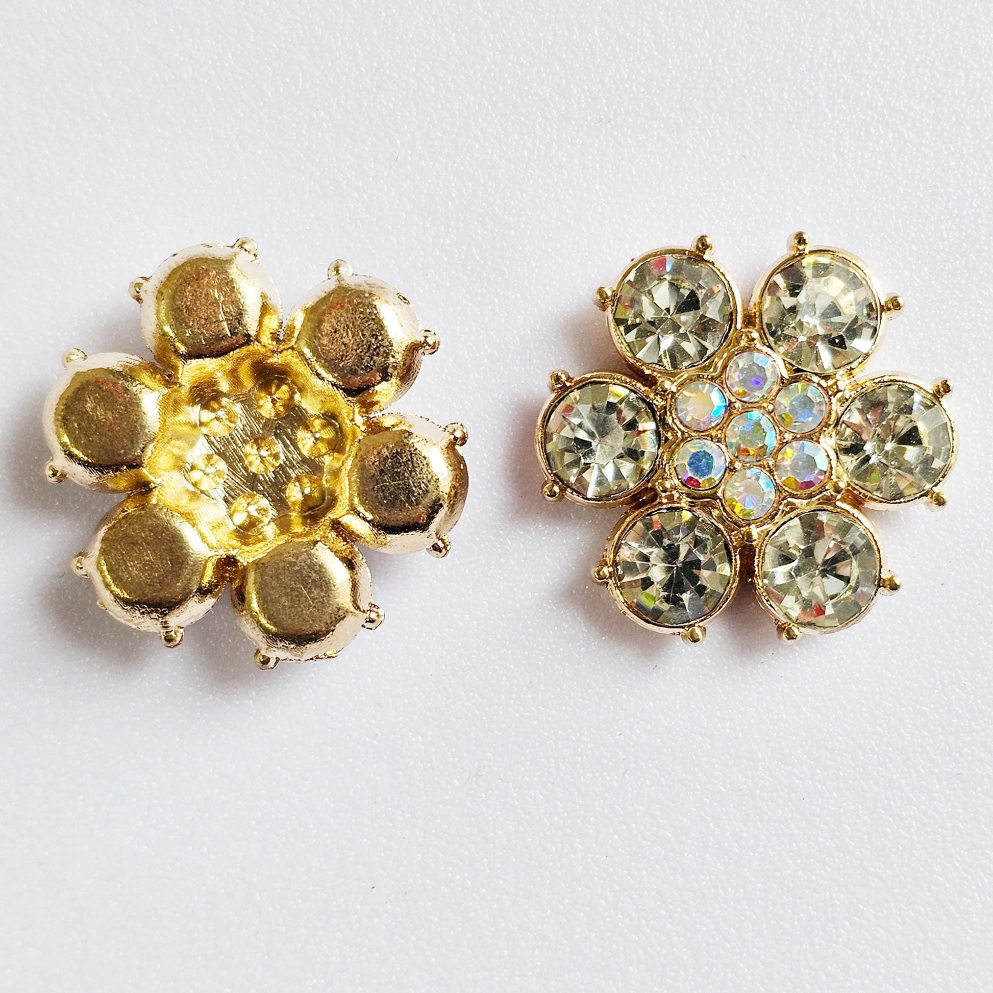 4 Pcs Rhinestone Flower Alloy Gold Bling Gorgeous Luxury Sparkling Embellishment DIY 25mm