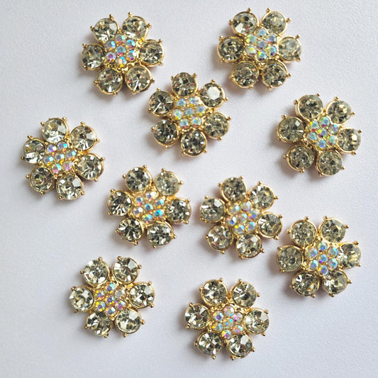 4 Pcs Rhinestone Flower Alloy Gold Bling Gorgeous Luxury Sparkling Embellishment DIY 25mm
