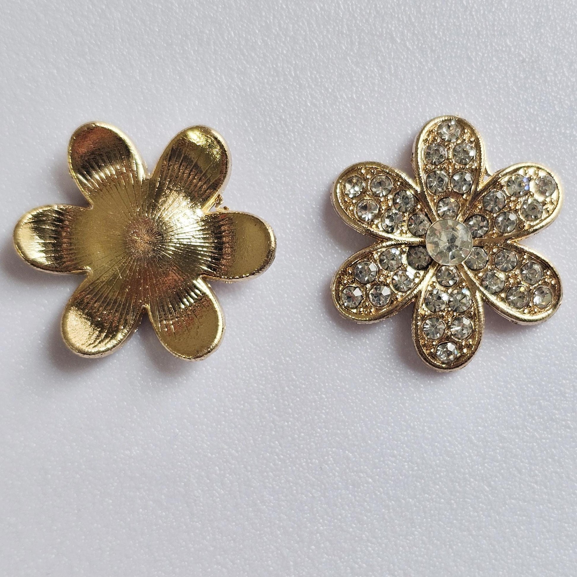 4 Pcs Rhinestone Gold Flower Alloy Bling Gorgeous Luxury Sparkling Embellishment DIY 25mm