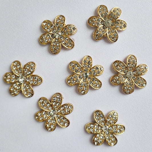 4 Pcs Rhinestone Gold Flower Alloy Bling Gorgeous Luxury Sparkling Embellishment DIY 25mm