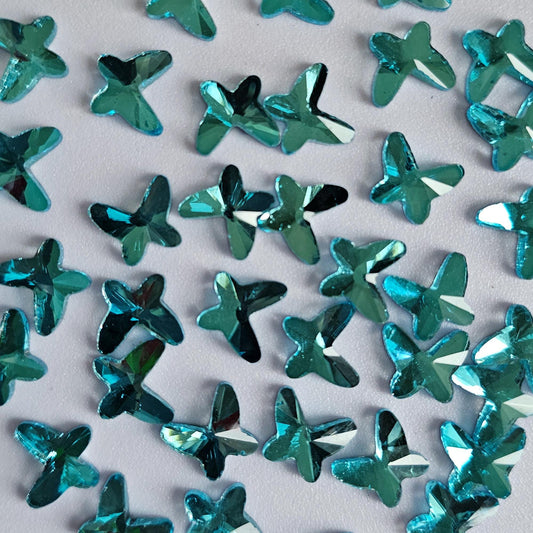 25 Pcs Butterfly Shape Pointed Back Gems Jewels Turquoise Blue Rhinestone 12mm x 10mm