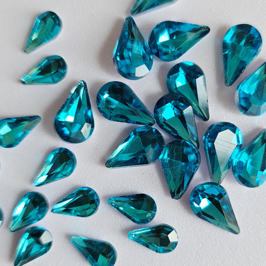 Point Pear Pointed Back Gems Jewels Turquoise Blue Rhinestone 6x10mm 8x13mm