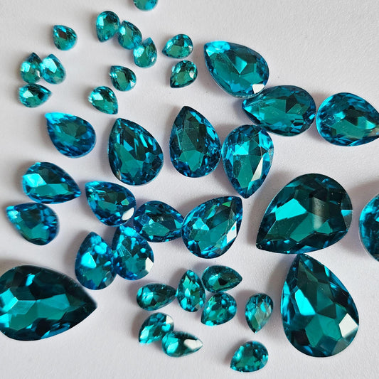 Teardrop Pointed Back Gems Jewels Turquoise Blue Rhinestone 6x8mm 8x10mm 10x14mm 13x18mm 18x25mm