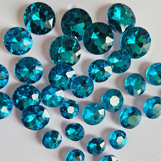 Round Pointed Back Gems Jewels Turquoise Blue Rhinestone 10mm 12mm 14mm 16mm