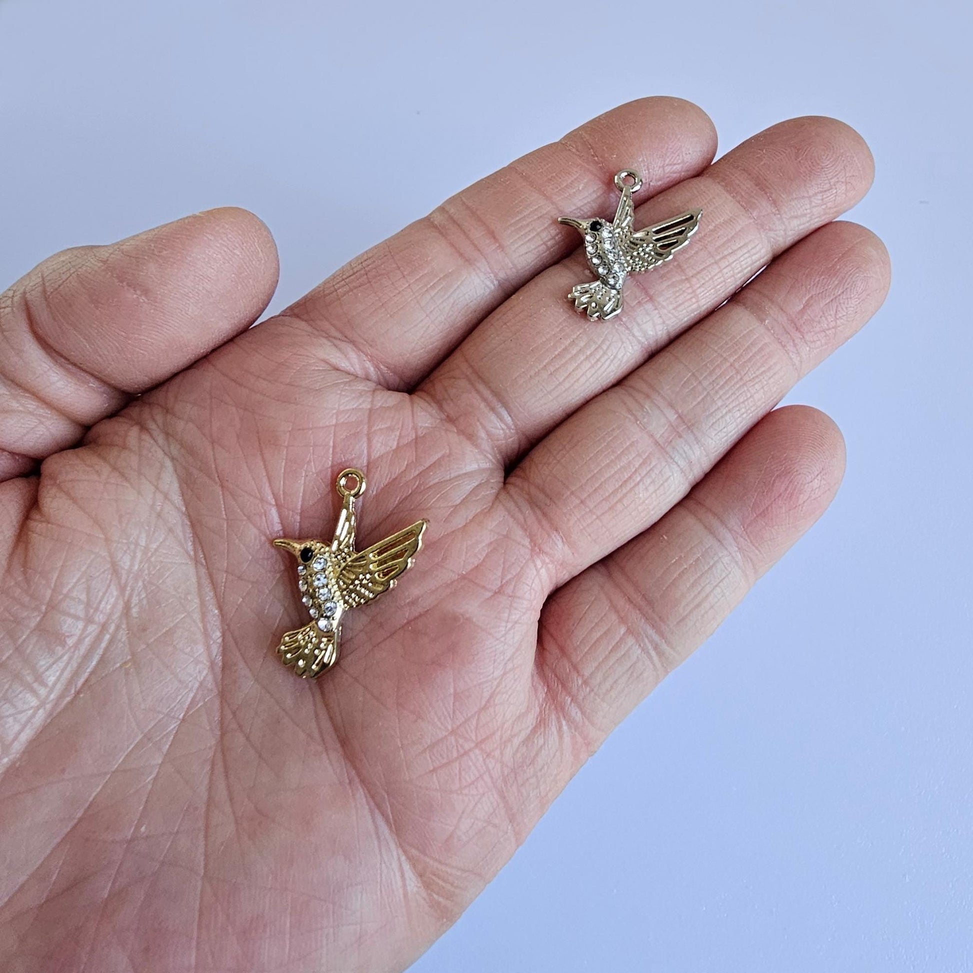 10/25/50 Pcs Hummingbirds Rhinestone Silver Gold Tone Charm, Charms #CM123