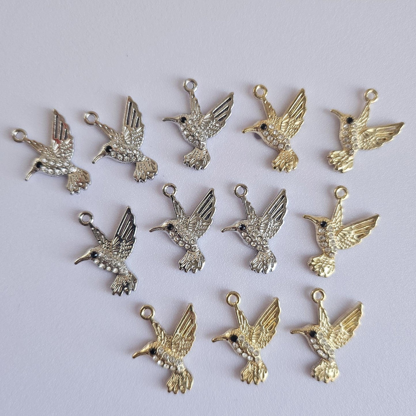 10/25/50 Pcs Hummingbirds Rhinestone Silver Gold Tone Charm, Charms #CM123