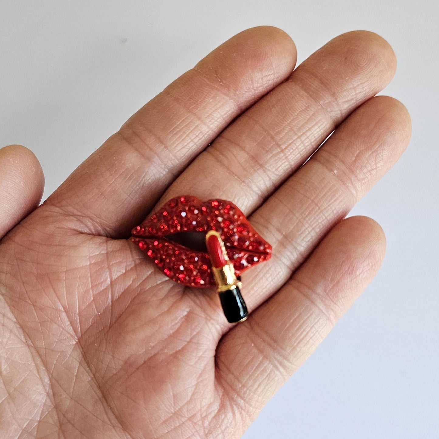 2 Pcs Rhinestone Lips Alloy Gold Bling Embellishment Gorgeous Luxury Sparkling Cabochon DIY 32mm X 25 mm