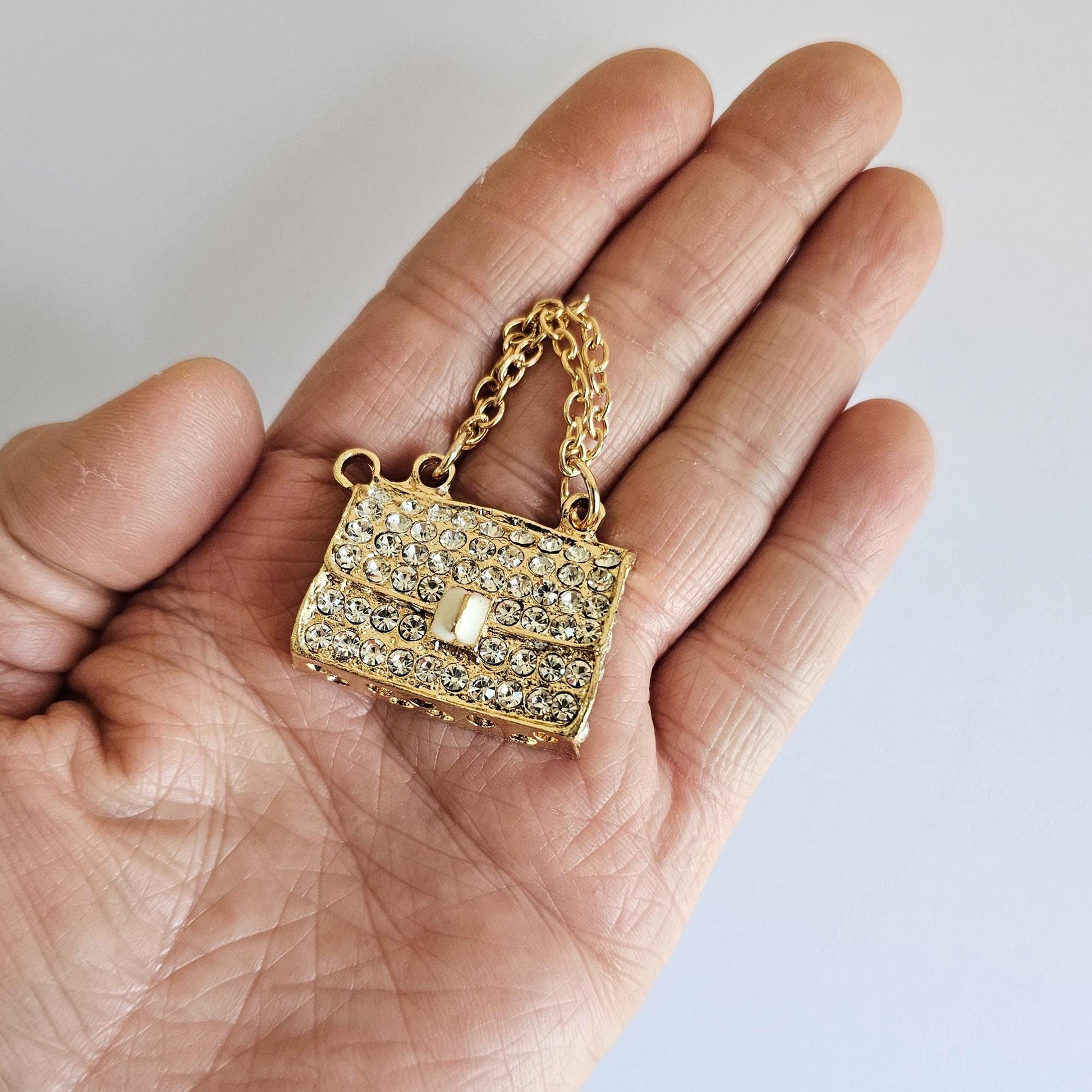 2 Pcs Rhinestone Purse Alloy Gold Bling Gorgeous Luxury Sparkling Handbag Charm DIY 32mm X 25mm