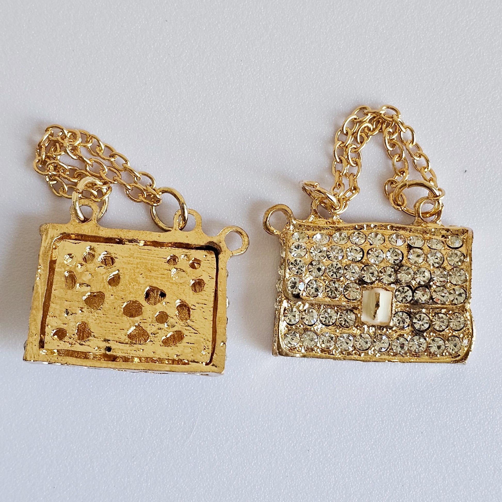 2 Pcs Rhinestone Purse Alloy Gold Bling Gorgeous Luxury Sparkling Handbag Charm DIY 32mm X 25mm