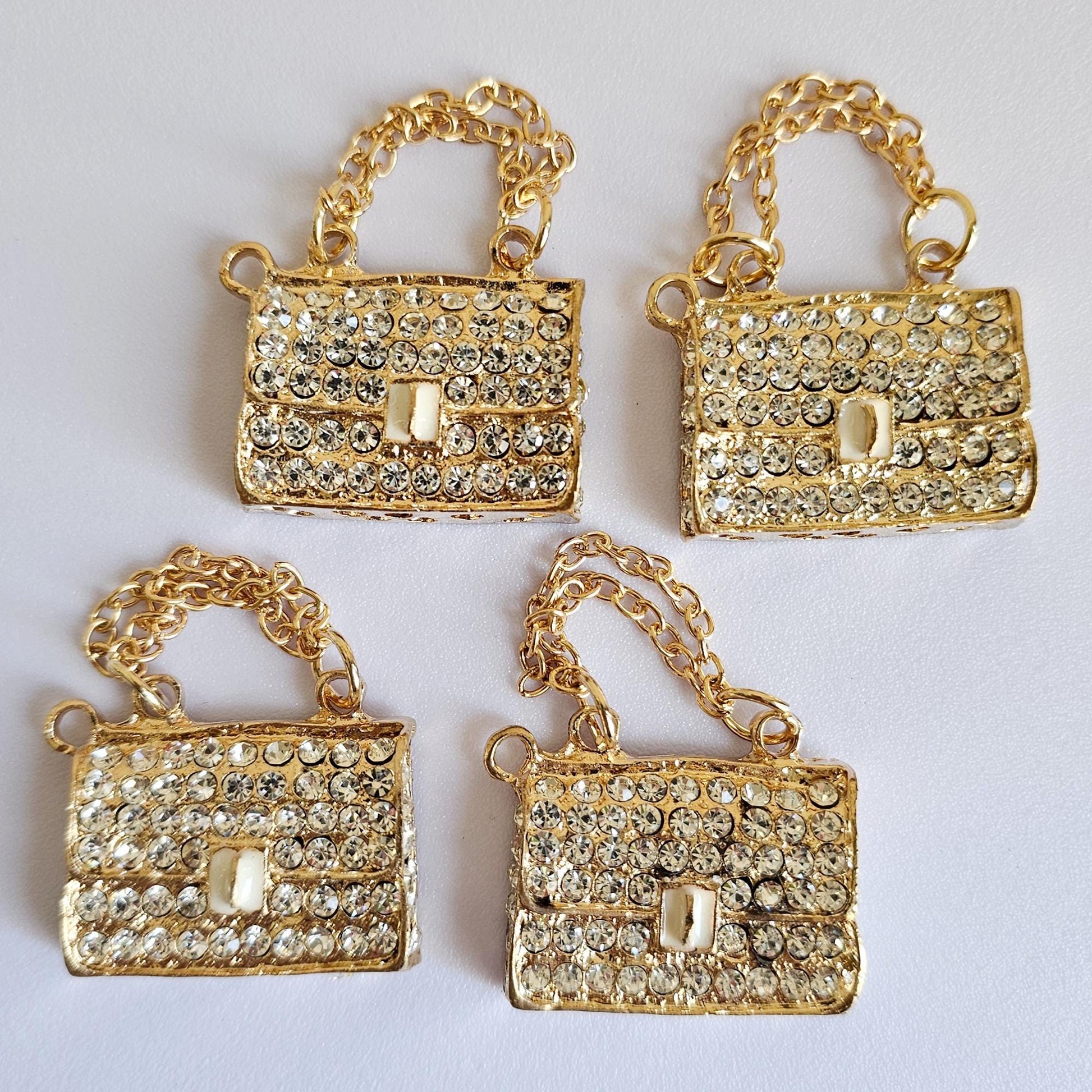 2 Pcs Rhinestone Purse Alloy Gold Bling Gorgeous Luxury Sparkling Handbag Charm DIY 32mm X 25mm