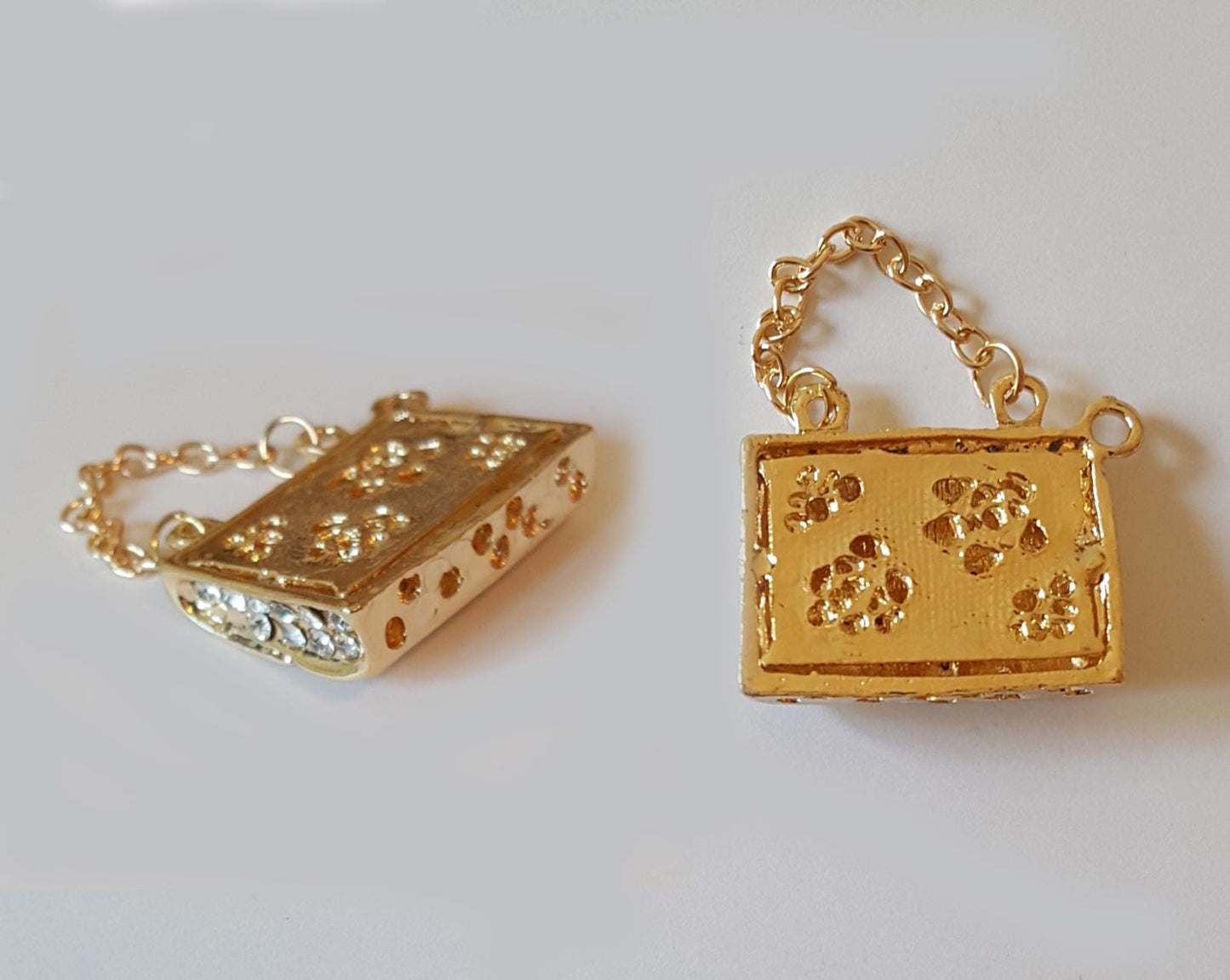 2 Pcs Rhinestone Purse Alloy Gold Bling Gorgeous Luxury Sparkling Handbag Charm DIY 32mm X 25mm