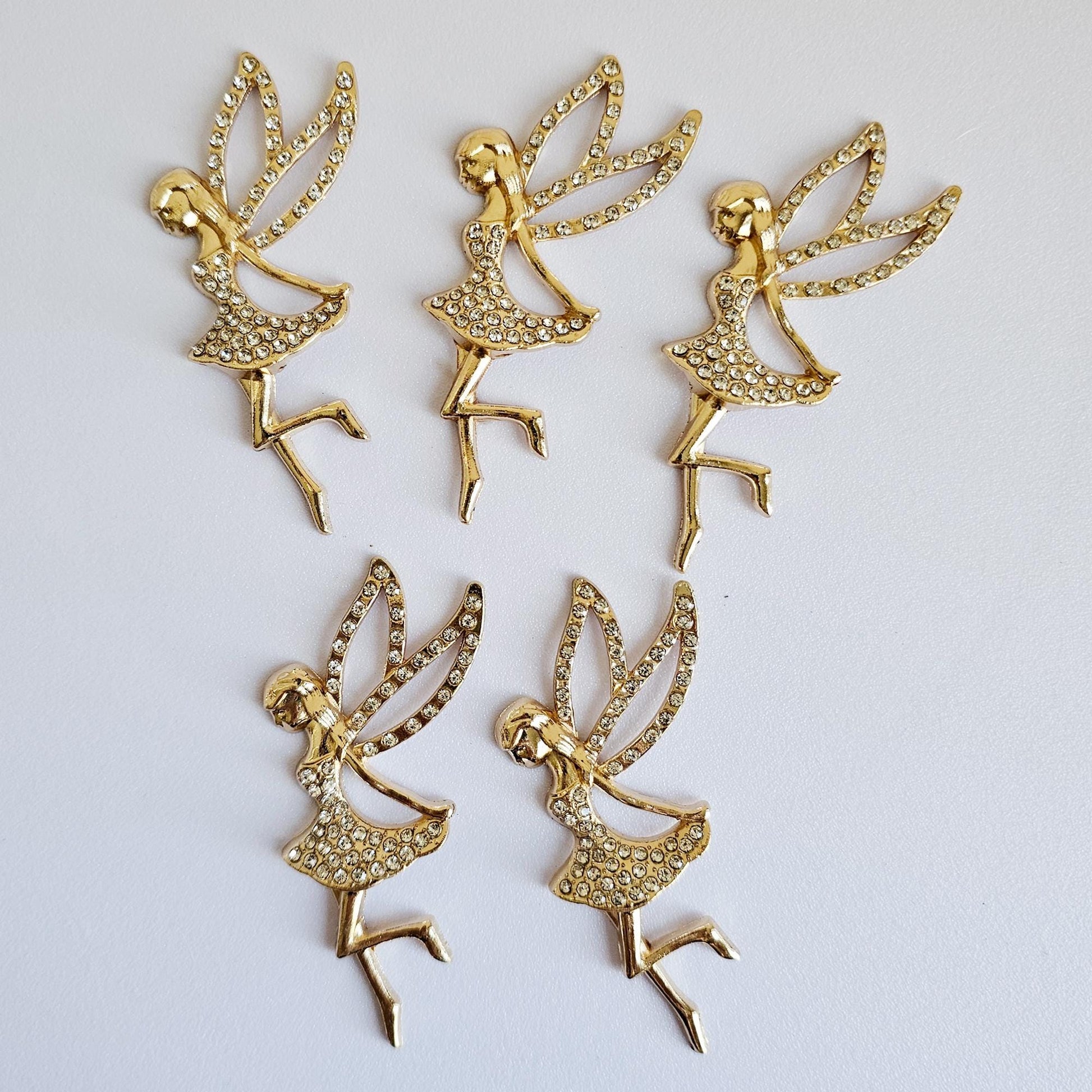 2 Pcs Rhinestone Fairy Gold Bling Gorgeous Luxury Sparkling Embellishment DIY 70mm X 32mm