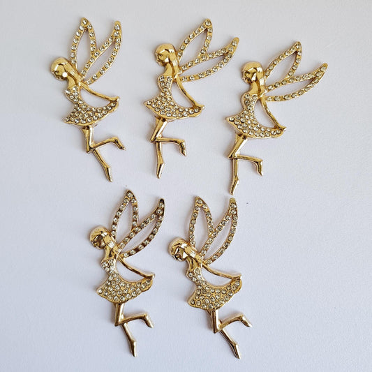 2 Pcs Rhinestone Fairy Gold Bling Gorgeous Luxury Sparkling Embellishment DIY 70mm X 32mm