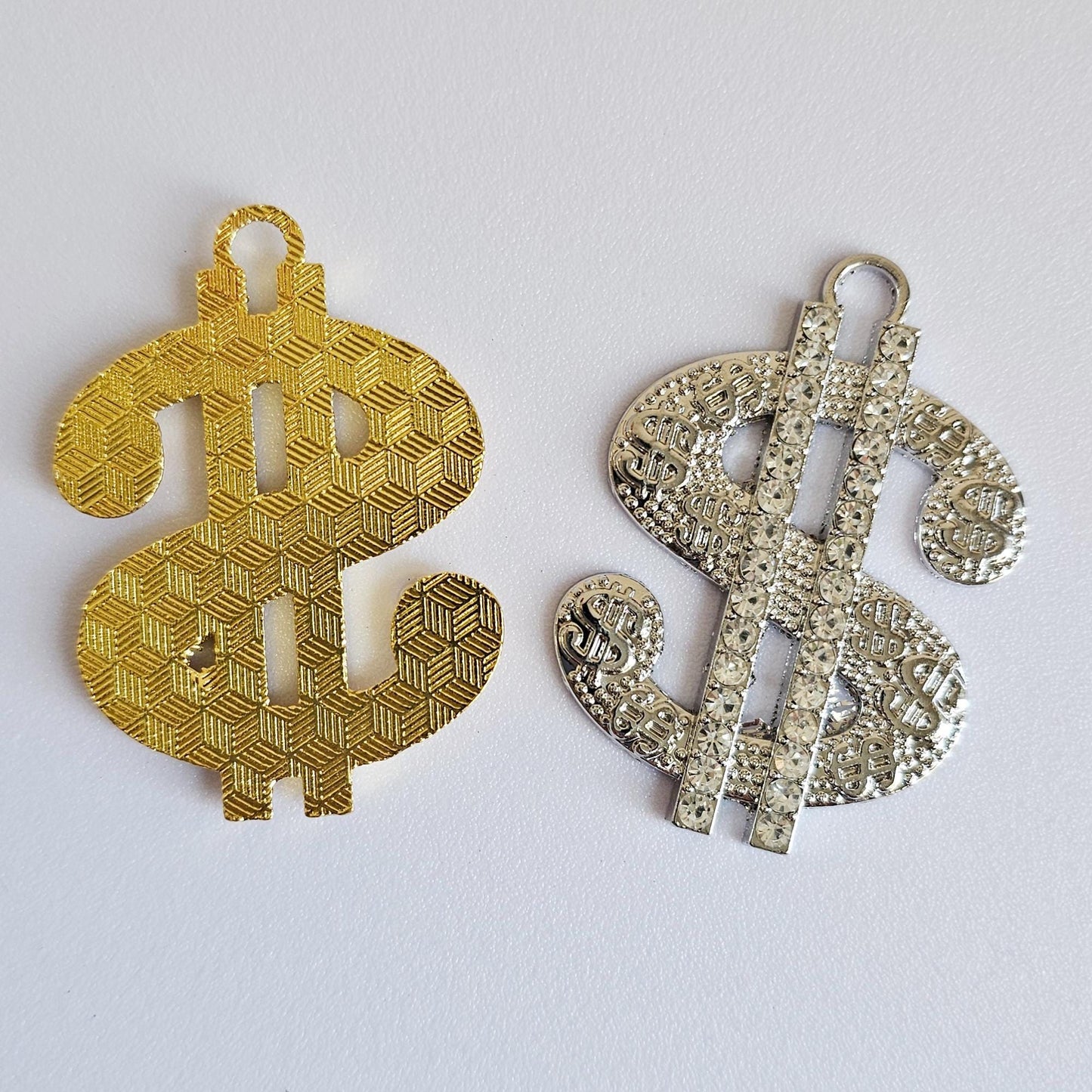 2 Pcs Rhinestone Dollar Sign Alloy Bling Gorgeous Luxury Sparkling Embellishment Cabochon Pendant Charm 50mm X 35mm