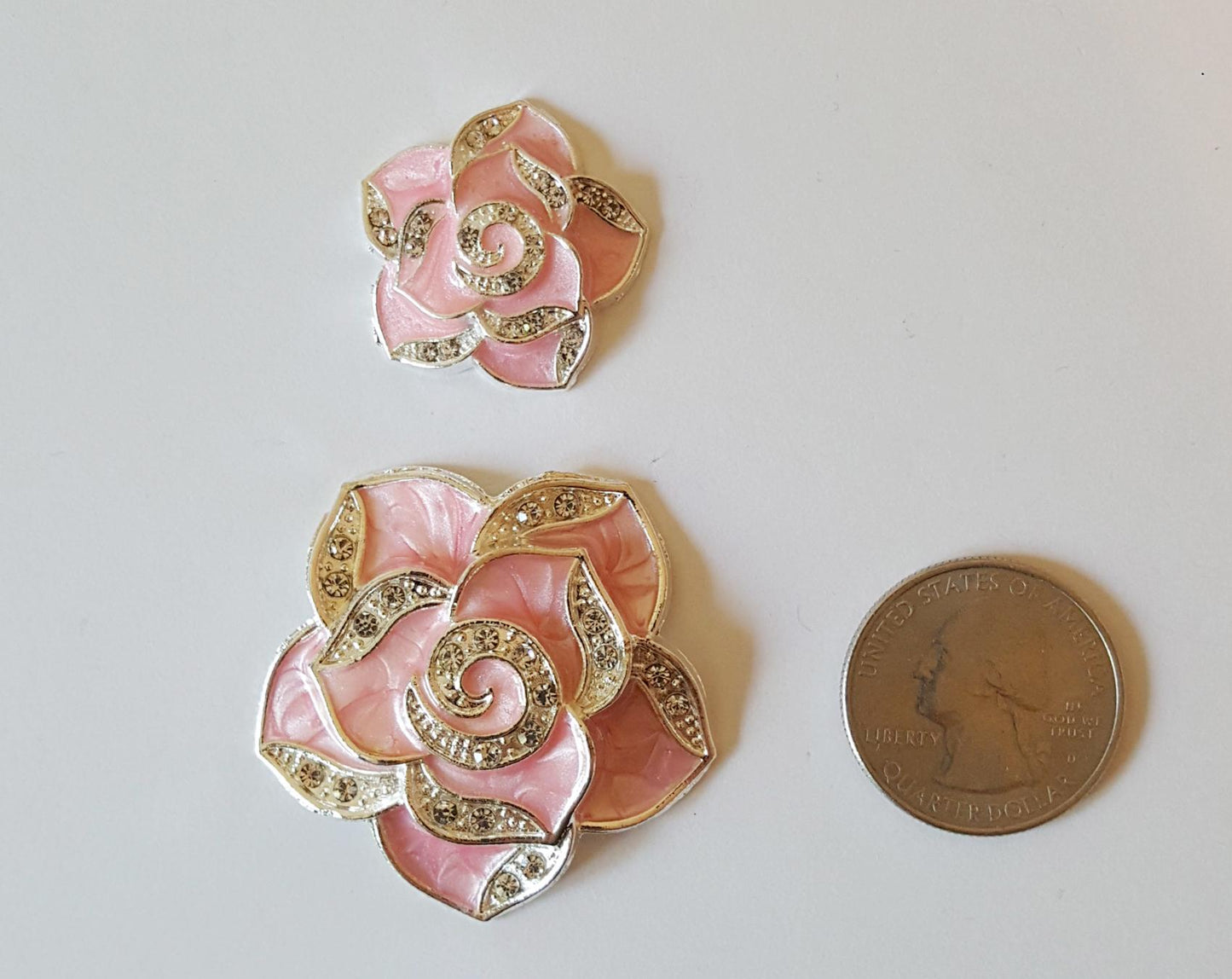 Rhinestone Camellia Flower Silver Bling Gorgeous Luxury Sparkling Cabochon DIY 40mm X 40mm 25mm X 25mm 1 Set