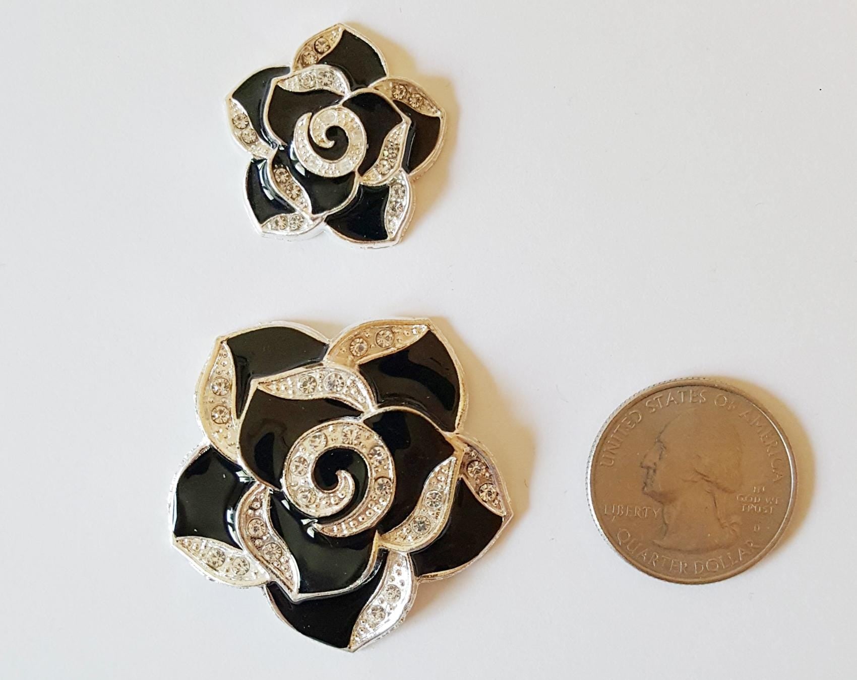 Rhinestone Camellia Flower Silver Bling Gorgeous Luxury Sparkling Cabochon DIY 40mm X 40mm 25mm X 25mm 1 Set