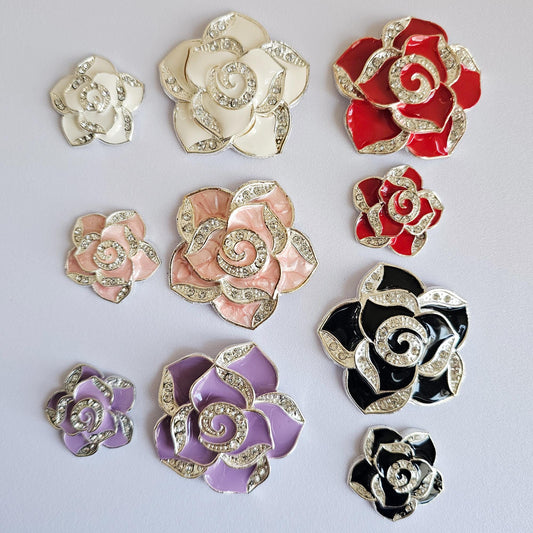 Rhinestone Camellia Flower Silver Bling Gorgeous Luxury Sparkling Cabochon DIY 40mm X 40mm 25mm X 25mm 1 Set