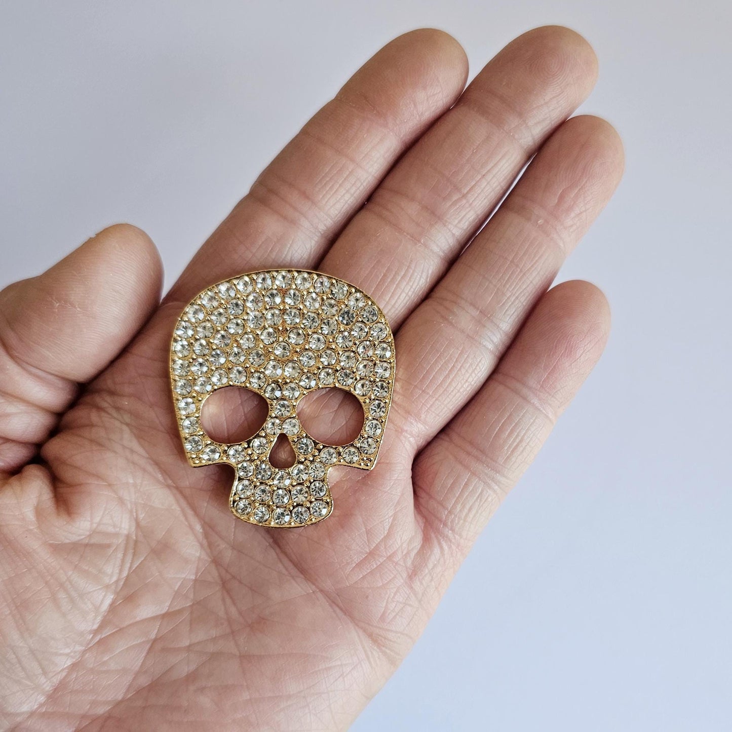 2 Pcs Rhinestone Skull Alloy Gold Bling Gorgeous Luxury Sparkling embellishment DIY 45mm X 38mm