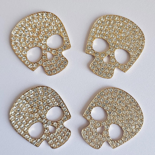 2 Pcs Rhinestone Skull Alloy Gold Bling Gorgeous Luxury Sparkling embellishment DIY 45mm X 38mm
