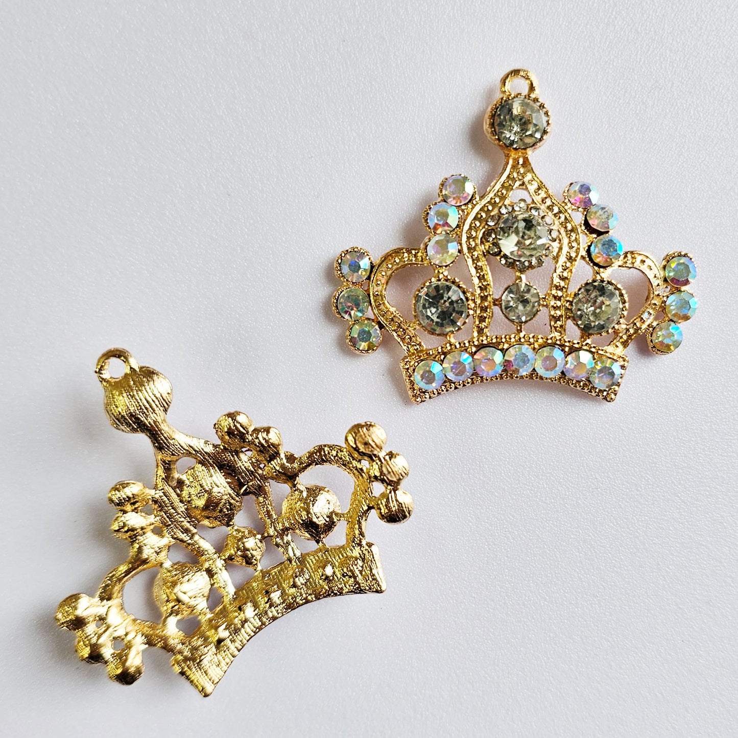 2 Pcs Rhinestone Tiara Crown Alloy Gold Bling Gorgeous Luxury Sparkling Cabochon DIY 50mm X 45 mm